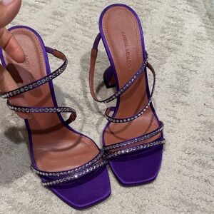 Amina Muaddi Purple Heels with Crystal Straps